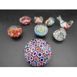 Millefiori paperweights and 4 animals in similar style