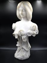 Edwardian alabaster female bust, 58cm tall