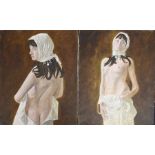 Neil Ward-Robinson PhD (British, b.1943), two nude studies oil on canvas 51x39cm