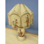 Wooden oriental table lamp with matching shade (plug removed)