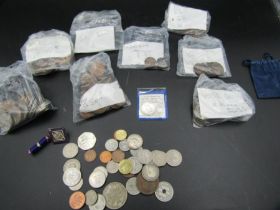 A tub of mixed coinage loose mainly old but inc 1876 3d, 1872 1/4d, 1838/58 1/2dand foreign coinage