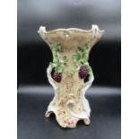 Vintage vase with gilt, fruit and floral detail 30cmH