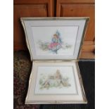 2 Needlework pictures of ladies in ornate frames. Largest 55cm x 66cm approx