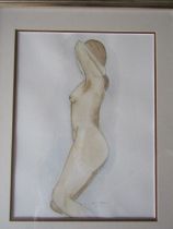 Signed watercolour of a naked lady, framed and glazed 43cm x 54cm approx