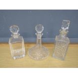 3 Glass decanters to include ship's decanter