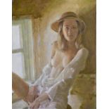 Neil Ward-Robinson (British, b.1943), Nude window sunlight, oil on canvas 51x41cm