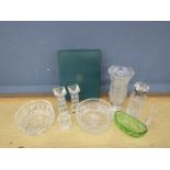 Boxed Thomas Webb crystal glass set, pair of candle sticks, bowls and decanter etc