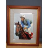 A print of jockey Lester Piggott? , pencil signed in margin and titled 'Generous '62x49cm