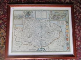 John Speed limited numbered (008/850) map of Norfolk 49cm x 61cm approx