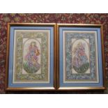 2 Needlework pictures of ladies in gilt frames 34cm x 45cm approx