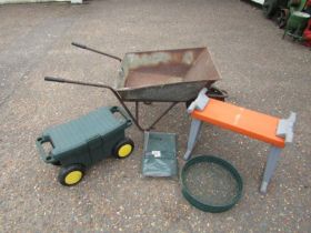 Wheelbarrow and gardening seats etc