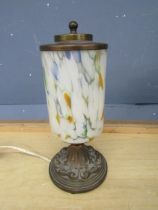 Vintage brass table lamp with coloured glass shade (plug removed)