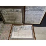 George 1st (1714-1727) Charles 2nd (1660-1685)illustrated deeds on vellum all framed and glazed