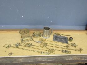 Mixed metalware to include Trench Art ashtray and tankard etc