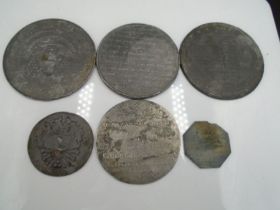 6 Medals/coins all commemorating the second French Revolution of June 1848. 3 large ones - 8cm