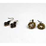 A pair of 9ct gold hooped chain earrings plus a pair of rubellite/garnet and rose gold earrings