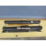 Budweiser and BCE snooker/pool cues in cases