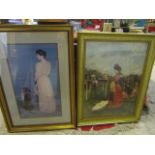 2 prints of ladies in gilt frames largest 58x86cm