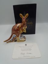Royal Crown Derby Australian Collection Kangaroo paperweight with gold stopper, signature limited