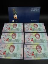 6 x George Best anniversary £5 notes to commemorate 1 year of his death in consecutive order 346-351