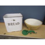 T.G.Green & Co mixing bowl and enamel breadbin etc