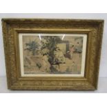 Tu chin ming dynasty print in gilt frame, description on verso