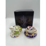 Royal Crown Derby Toad paperweight with gold stopper, limited edition 1787/3500, boxed together with