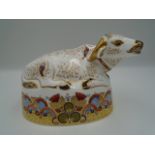 Royal Crown Derby Water Buffalo paperweight with gold stopper, signed to base by artist Cheryl