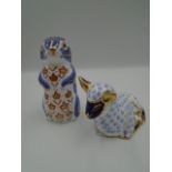 Royal Crown Derby chipmunk and lamb paperweights with gold stoppers