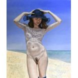 Neil Ward-Robinson (b.1943) Nude titled "Blue Hat - 2006" on verso unframed 51cm x 61cm