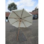 Large heavy duty wooden garden parasol with cover