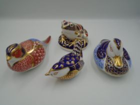 4 Royal Crown Derby Paperweights to include Pheasant with fixed ceramic stopper, Imari Frog, Duck