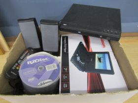 New boxed portable DVD layer, small Bush dvd player along with trust speaker set and blank