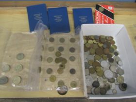 Coinage- 5 x £2 coins, 3 decimal coin sets, £1 coin, 3p's and foreign coinage