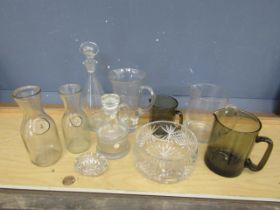 Glass jugs and decanter etc