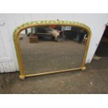 Gilt framed over mantel mirror with painted leaf detail 84cm x 115cm approx