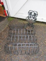 Vintage cast iron plant stand and 4 wall baskets