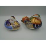 Royal Crown Derby Duck paperweights with stoppers - Mandarin Duck and Blue/white and gold duck (2)
