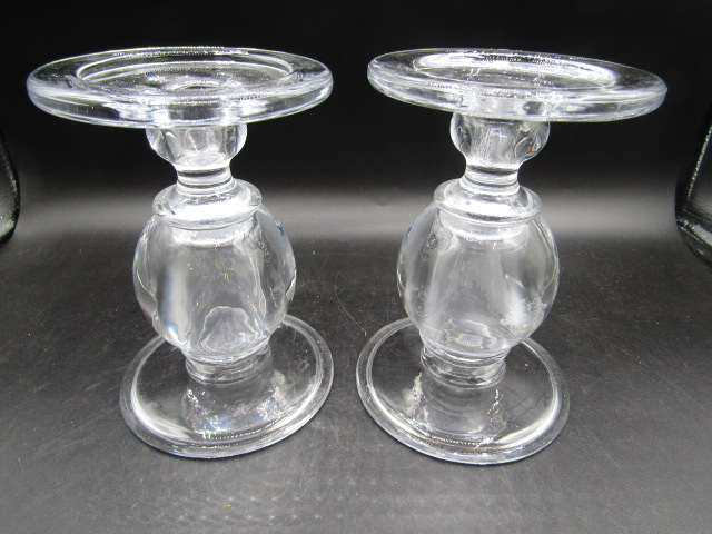 Pair heavy glass candle stands