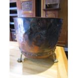 Large copper log bin with brass feet