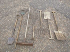 Garden tools to include potato fork and shovels