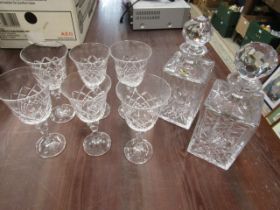 2 crystal decanters and set 6 Bohemia stemmed glasses