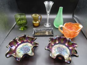 carnival glass, air twist stemmed glass and other various glass