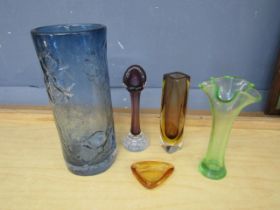 Coloured glass vases etc