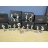 13 Royal Hampshire art foundry metal figures, all boxed to include dancers, Indian Chief, Witch
