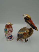 Royal Crown Derby Kingfisher paperweight with silver stopper, approx 10cm tall together with Royal