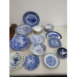 Various blue and white china