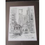 After Don Davey framed and glazed print of California Street, San Francisco 1977 36cm x 43cm approx