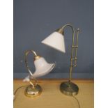 2 Table lamps with glass shades (plugs removed)