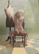 Neil Ward-Robinson PhD (British, b.1943), Nude studio study , oil on canvas signed in charcoal on